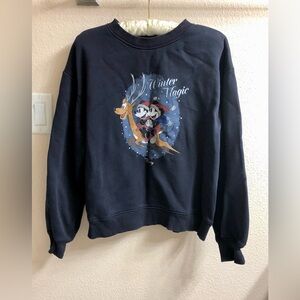 Disney Navy Crewneck Sweatshirt with Mickey & Pluto Winter Graphic